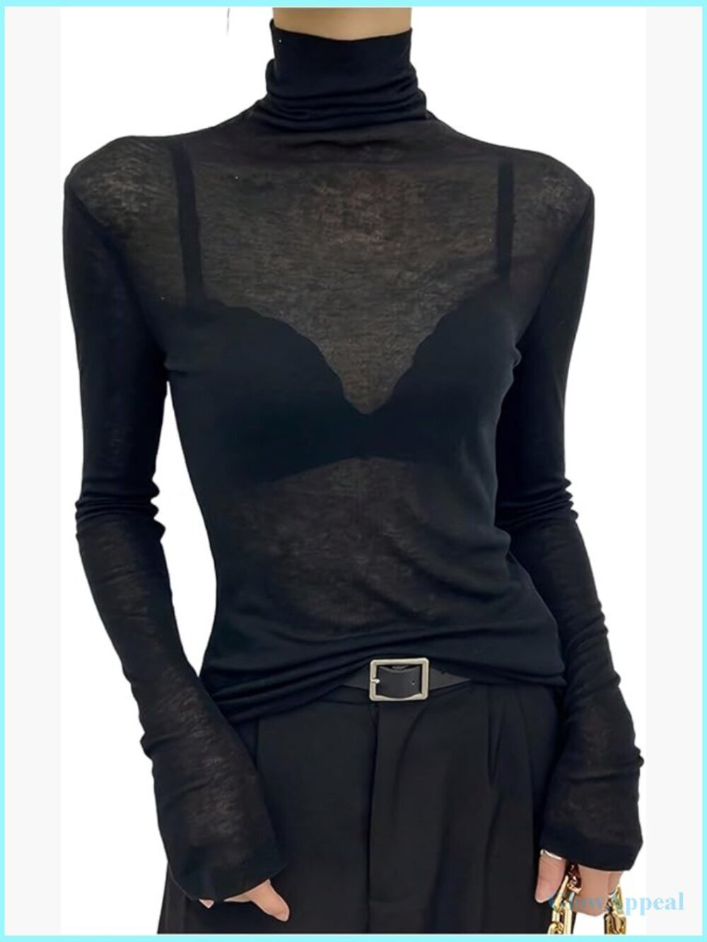 Mesh Sheer Turtleneck Sexy See Through Long Sleeve Top